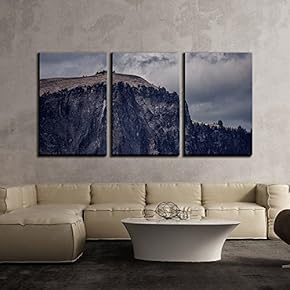 3 Piece Canvas Wall Art - Mountains Under Cloudy Sky - Modern Home Art Stretched and Framed Ready to Hang - 16"x24"x3 Panels