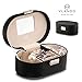 Vlando Small Travel Jewelry Box Organizer Mirrored Case for Rings Earrings Necklace, Gifts for Girls (Black)