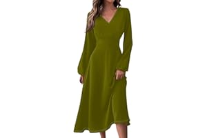 FSWGJFJJ Women Dresses,Women's Floral Print Boho Dress Long Sleeve Wrap V Neck Ruffle Belted A-Line Flowy Maxi Dresses