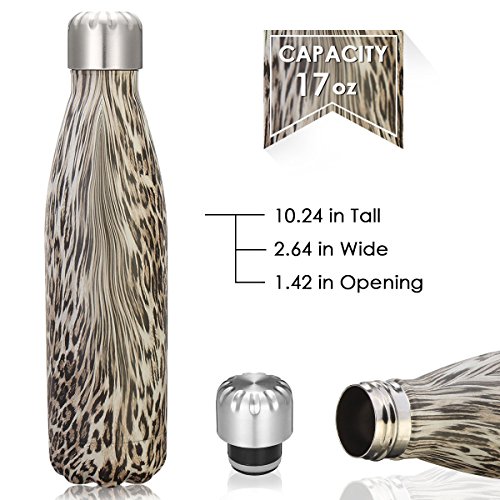 king do way 17oz Double Wall Vacuum Insulated Stainless Steel Water Bottle Perfect for Outdoor Sports Camping Hiking Cycling Picnic Leopard