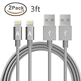 Lightning Cable, JJCall 2 Pack 3Feet (1 Meter) Nylon Braided Sync and Charging Cord for for Apple iPhone 7s/7/7plus, iPhone 6s/6/6plus,iPhone SE/5s/5c/5, iPad Air, iPad Mini, iPod(Gray)