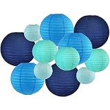 Just Artifacts Decorative Round Chinese Paper Lanterns 12pcs Assorted Sizes & Colors (Color: Blues)