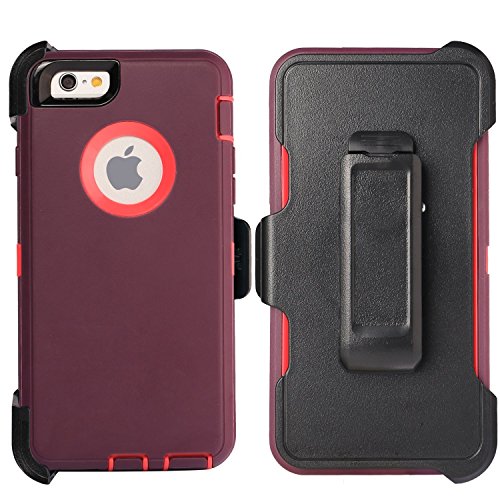 FOGEEK iPhone 6S Plus 5.5 inch Case, PC TPU Combo Protective Case Heavy Duty Protective for iPhone 6 Plus & iPhone 6S Plus 5.5 inch w/360 Degree Rotary Belt Clip & Kickstand(Wine Red/Rose)