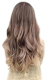 (NEW) REAL LOOK HAIR EXTENSION LIGHT BROWN MIX WITH OMBRE BLONDE TIPS WAVY 24 INCH X LONG OMBRE STYLE
