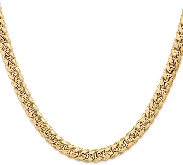 14k Yellow Gold 7.30mm Hollow Cuban Link Chain Jewelry