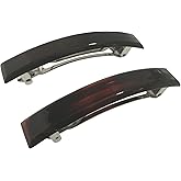 Parcelona French Bar Set of 2 Black and Shell Brown Celluloid Automatic Strong Hold Grip Hair Clips for Women No Slip Durable Hair Clip Barrette Styling Paris Hair Accessories, Made in France (Large)
