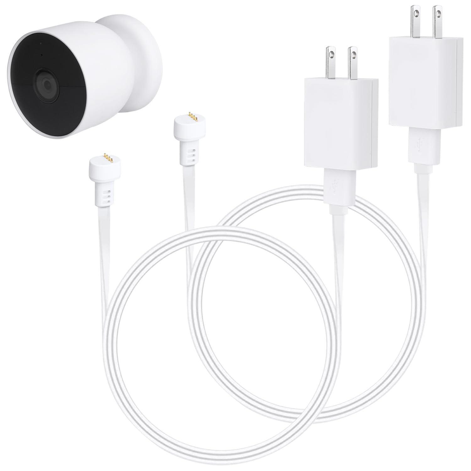 2Pack Power Adapter Compatible with Google Nest Cam Outdoor or Indoor, Battery - 6.5ft/2m Weatherproof Outdoor Charger Cable Power Your Camera Continuously- White