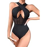 CRIPOM Criss Cross Halter Neck Body Suits for Womens Push up Bodysuit Bodysuits S-3XL