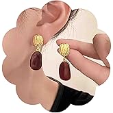 Yheakne Vintage Oval Enamel Burgundy Earrings Gold Hammered Disc Stud Earrings Enamel Red Drop Earrings Irregular Burgundy Dangle Earrings Red Acrylic Geometric Earrings Jewelry for Women