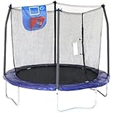 Skywalker Trampolines 8-Foot Jump Nâ€™ Dunk Trampoline with Safety Enclosure and Basketball Hoop, Blue