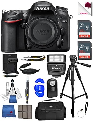 Nikon D7200 (Body Only) 24.2 MP DX Format Black DSLR Camera - 1554 (USA) - Full Accessory Bundle Package Deal (18 Pieces)