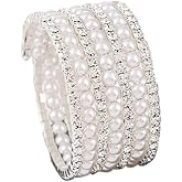 Fuqimanman2020 Multi Row Imitition Pearl Stretch Bracelet Stackable Crystal Strand Multi-Layered Elastic Bangle for Women 1920s Costume Vintage Bridal Wedding Jewelry-Silver B