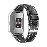 bayite Leather Bands Compatible Fitbit Ionic, Genuine Leather Replacement Accessories Straps Wristband Women Men, Black