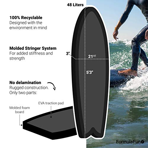 Formula Fun Shortboard Fish 5'3", Durable, Waterproof, and Flexible