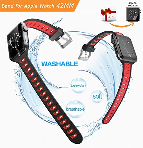 Apple Watch Band 42mm(Black/Red),SPCEUTOH Soft Silicone Replacement Band Wristband Straps for iwatch Series 3, Series 2, Series 1, Nike+,Sport,Edition,women,men