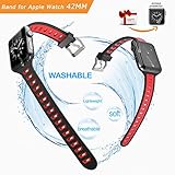 SPCEUTOH Apple Watch Band 42mm(Black/Red), Soft Silicone Replacement Band Wristband Straps for iWatch Series 3, Series 2, Series 1, Nike+,Sport,Edition