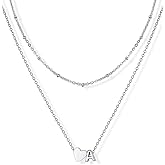 U7 Layered Heart Initial Necklace for Women,Tiny Silver/14K Gold Plated Heart Initial A-Z Letter Pendant Necklaces,Adjustable 16"- 18" Valentines Birthday Personalized Jewelry Gifts