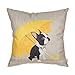 Fjfz Boston Terrier with Yellow Umbrella Dog Lover Decor Gift Cute Funny Decoration Cotton Linen Home Decorative Throw Pillow Case Cushion Cover for Sofa Couch, 18