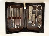 Maranda Manicure Mens Gents 9 Piece Gift Set in Black & Brown Leather Pouch Personalised with initials (personalised with initials/name)