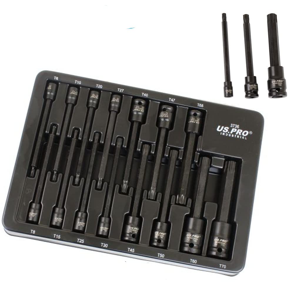 US PRO Industrial Long Reach Torx Bit Impact Socket Set T6 to T70 Star TRX