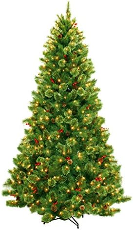 Beautiful Artificial Christmas Tree With Pine Cones and Red Berries, 7 Foot 1120Tips Clear Lights