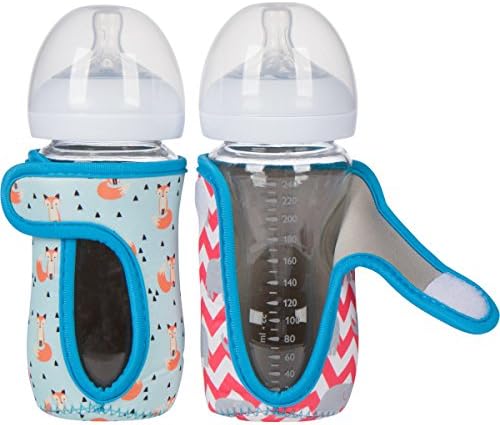 8 oz Miracle Bean Neoprene Baby Bottle Sleeves (Set of 2) – Adjustable Sleeves. Glass Bottles – Improved Heat/Cold Retention – Moisture Wicking, Non-Slip Grip – Fox and Elephant Designs