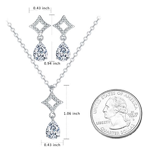 CZ Necklace Set, Water Drop Necklace Earrings Set Jewelry Gifts for Women, White Gold Plated