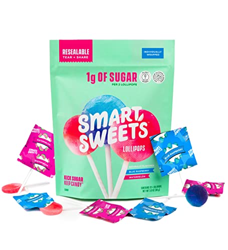 SMART SWEETS, BLUE RASPBERRY WATERMELON LOLLIPOPS MULTIPACK, 3 OUNCE
