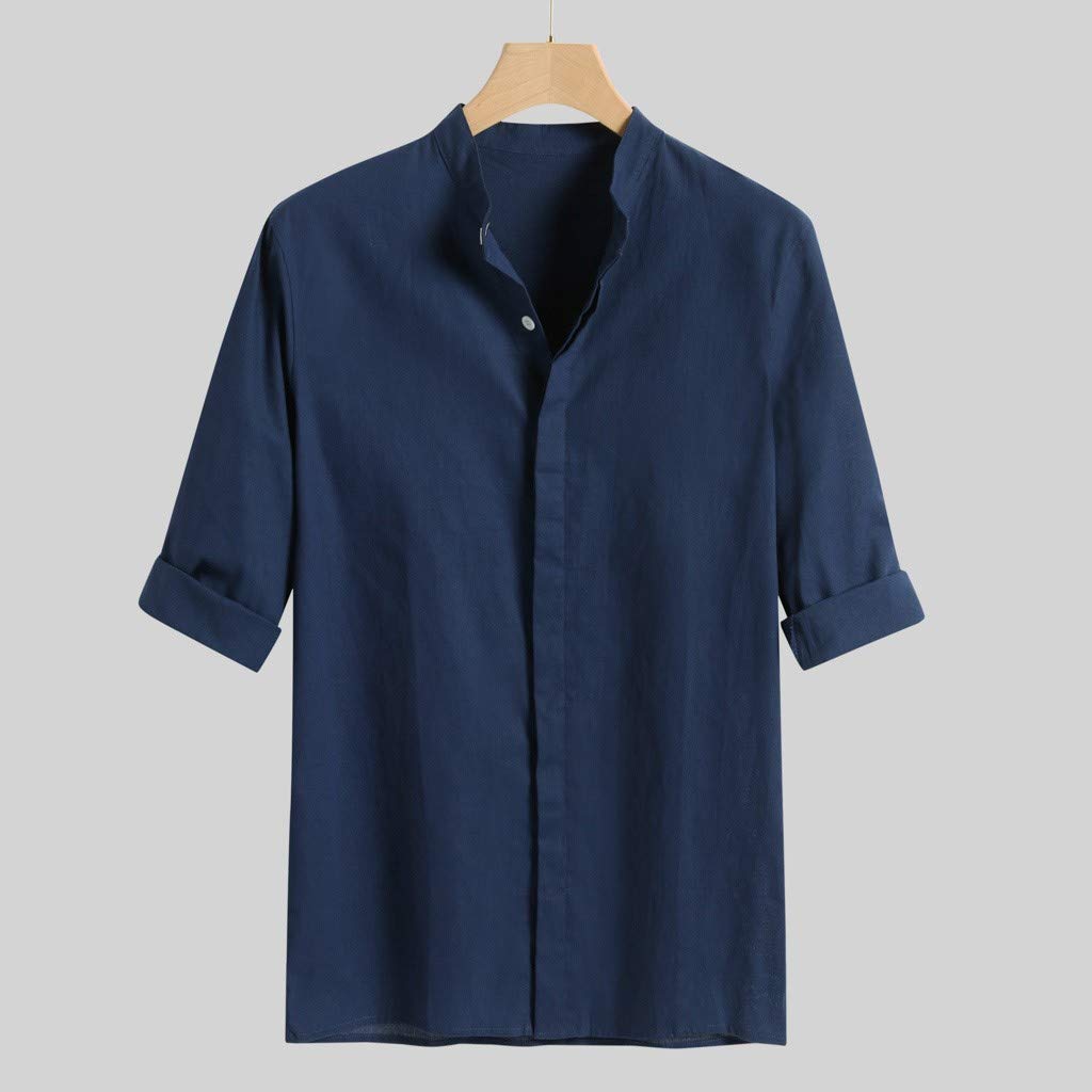 YGbuy-Camisa De Mangas 3/4 En Color Liso para Hombres, Cuello De ...