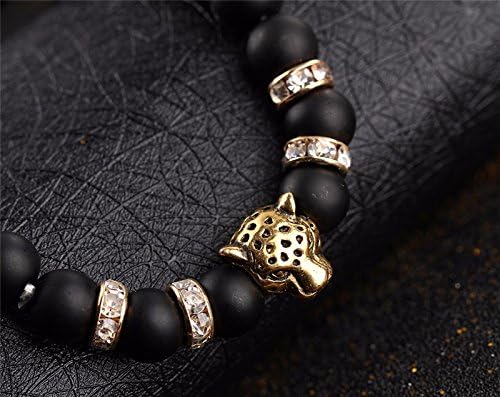 42R49 BLACK Antique Crystal Gold Color and Silver Color Buddha Leopard Head Bracelet Charm Yoga Bracelets For Men Women Pulseras