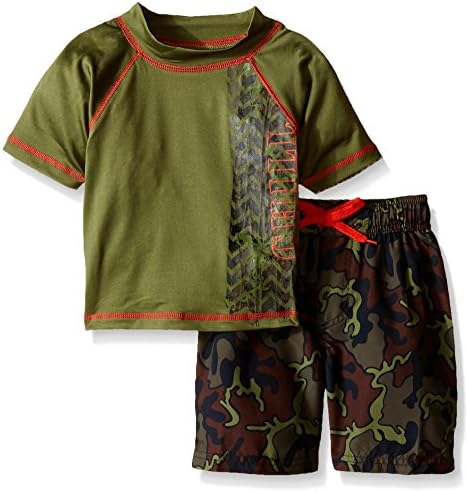 Big Chill Little Boys' Toddler Camo Tracks Rash Guard Set, Olive, 3T