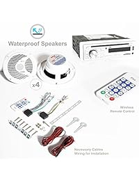 Pyle Marine receptor de estéreo con bluetooth and kit de altavoces impermeables, manos libres, reproductor de CD, lectores de MP3 USB SD, radio AM FM, (4) altavoces de 6.5" (PLCDBT85MRW).