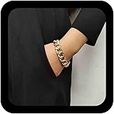 Andelaisi Punk Curb Chain Bracelet Chunky Link Chain Bracelets Gold Curb Hand Bracelets Chunky Stackable Bracelets Hip Hop Jewelry for Women