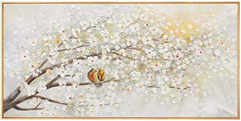 手描きの油絵 キャンバスモダンリビングルーム水平装飾風景テクスチャ油絵 北欧抽象白い花