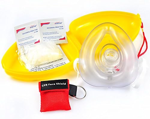 CPR Rescue Mask, Adult/Child Pocket Resuscitator, Hard Case with Wrist Strap Include 1 CPR Mask Keychain Ring and Disposable Glove
