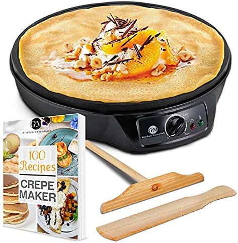 Crepe Maker Machine Pancake Griddle Nonstick 12" Electric Griddle Pancake Maker Batter Spreader Wooden Spatula Crepe Pan For Roti Tortilla Blintzes Portable Compact Easy Clean