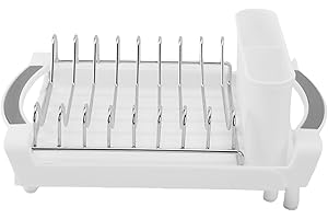 Asixxsix Dish Drying Rack, Rustproof Stainless Steel Expandable Dish Rack 29.5-49.5cm with Drainage Board and Removable Cutle