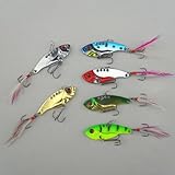 SAGUARO 4pcs 55mm VIB Metal Spoon Fishing Hard Lure Bass Blade Crank Bait Treble Hooks Spinners Sequins Paillette with Pin Feather Vibration Fishing Tackle Tools