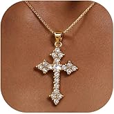 14K Gold Plated Cross Necklace for Women, Cubic Zirconia Diamond Pendant, Dainty Faith Jewelry with Adjustable Copper Chain, Simple Elegant Gold Necklace