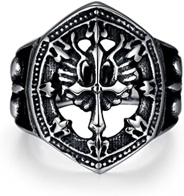 Aolomon 316L Stainless Steel Cross Vintage Medieval Hollow Band Ring for Men Size 12