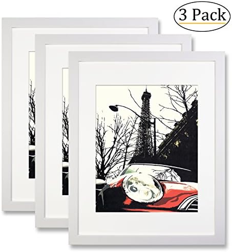 Ohbingo 11 by 14 inch White Picture Frame set of 3 pack for Pictures 8x10 with Mat or 11x14 Without Mat for Wall or Tabletop Decoration
