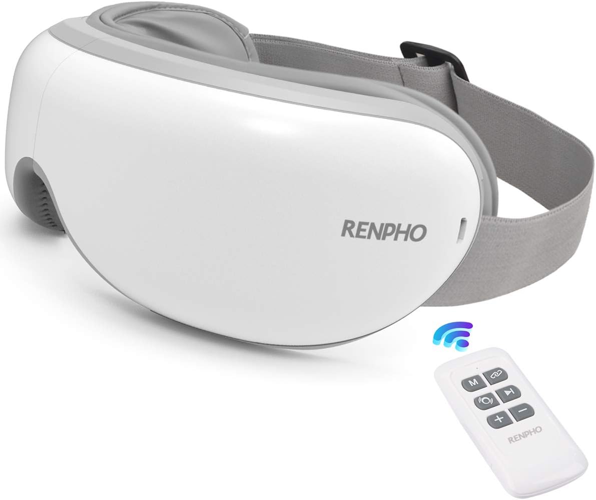 RENPHO 2.0 - Eye Massager with Remote Control & Heat, Compression Bluetooth Music Rechargeable Eye Therapy Massager for Relieve Eye Strain Dark Circles Eye Bags Dry Eye Improve Sleep (White): Health & Personal Care