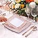 WDF 125PCS Rose Gold Plastic Plates with Disposable Plastic Silverware,Diamond Square Plastic Tableware include 25 Dinner Plates,25 Salad Plates,25 Forks, 25 Knives, 25 Spoons