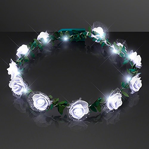 White Rosebud LED Flower Halo Crown with Still Lighting