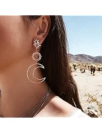 Pendientes de moda para mujer, estilo bohemio, diseño de estrella hueca y luna