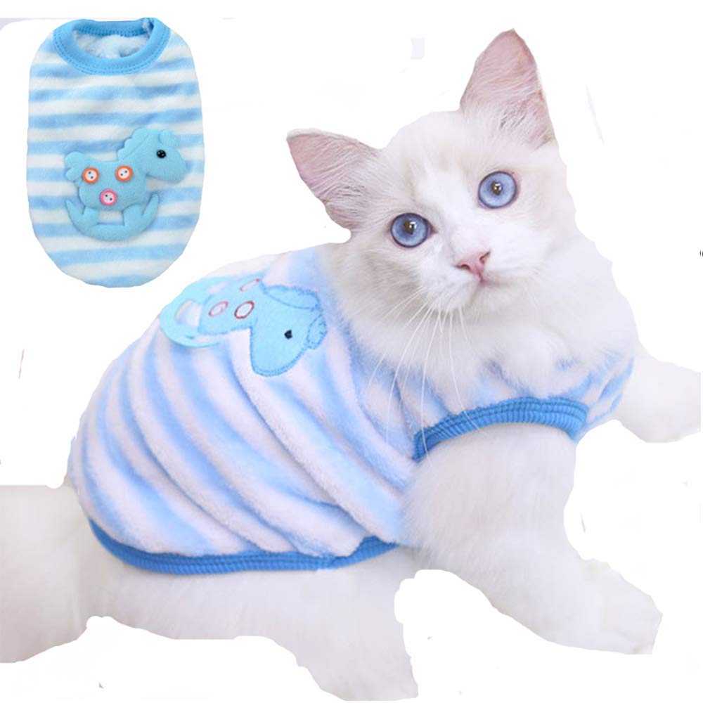 ANIAC Pet Costume Cute Rabbit Clothes Soft Bunny Vest Cozy T-Shirt for Kitten Ferret Chihuahua Puppy and Small Animals (XS, Blue Wooden Horse)