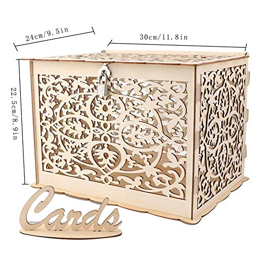 Wedding Card Box, Wooden Wedding Money Box Holder Hollow Diy Gift Box Rustic Wood Card Box With Lock And Cards Sign For Reception Weddings Baby Showers Birthdays Graduations Party Decorations