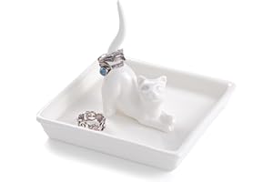 PUDDING CABIN Cat Mom Gifts for Women, Cat Ring Holder for Jewelry, Jewelry Tray Dish Rings Bracelets Earrings Trinket Tray, 