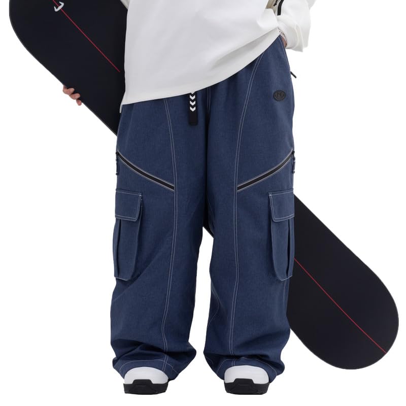 Photo 1 of Womens Mens Baggy Waterproof Streetwear Jeans Snowboard Ski Loose Fit Snow Pants Denim Blue