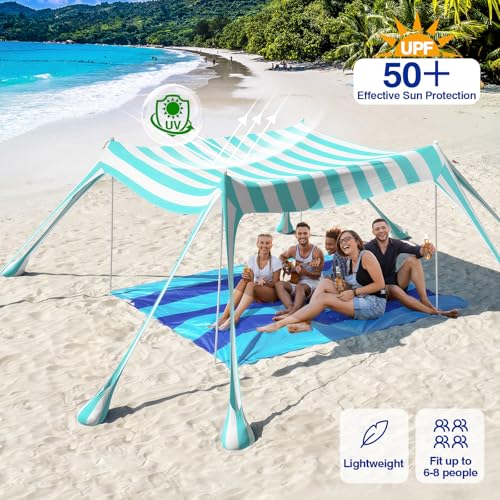 Rhino Valley Folding Beach Tent, Portable Beach Canopy UV Protection UPF50+ Windproof with Sandbags Pegs Ground Tent Outdoor Camping